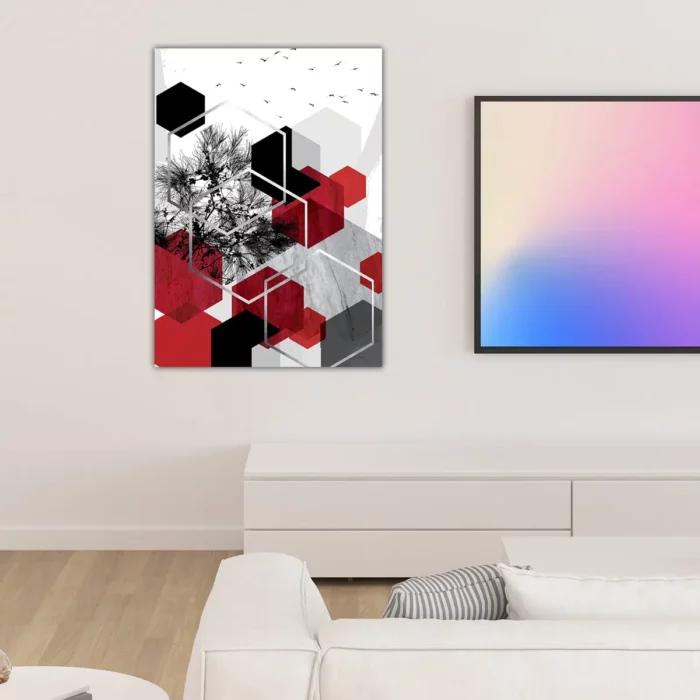 Red Geometric Hexagon Poster