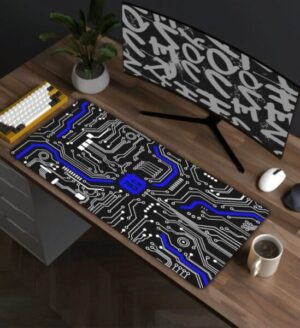 Blue Circuit Desk Mat
