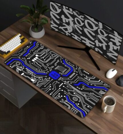 Blue Circuit Desk Mat
