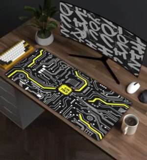 Yellow Circuit Desk Mat