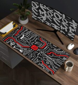 Red Circuit Desk Mat