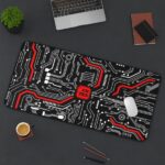 Red Circuit Desk Mat
