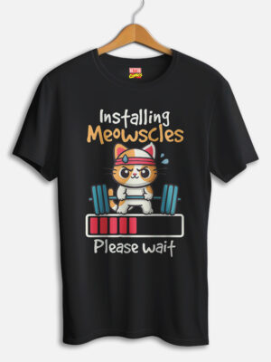 Installing Meowscles Cat Weightlift Please Wait T-shirt