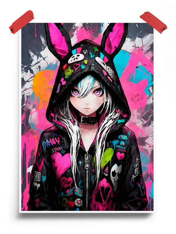 Kawaii Cat Girl Graffiti Poster