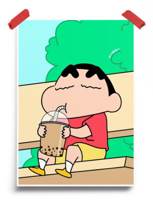 Shinchan Drinking Boba Coffee Art Poster