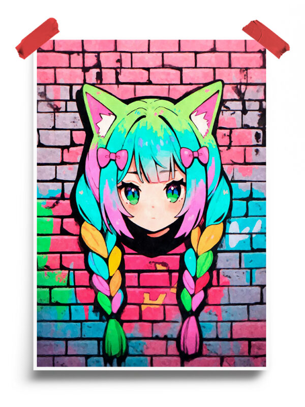 Neon Nekomimi Graffiti Art Poster