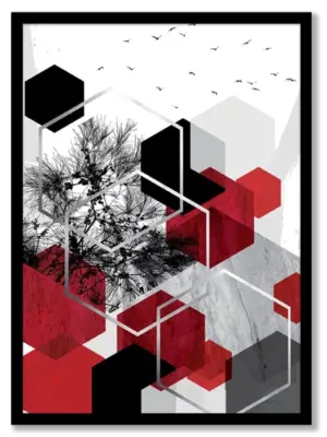 Red Geometric Hexagon Poster