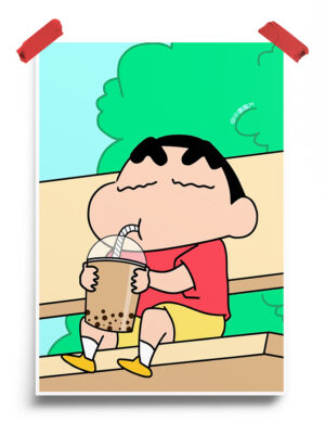 Shinchan drinking Boba Coffee Art Poster