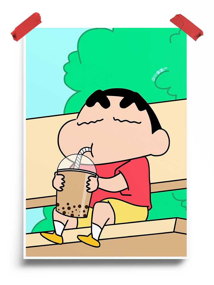 Shinchan drinking Boba Coffee Art Poster