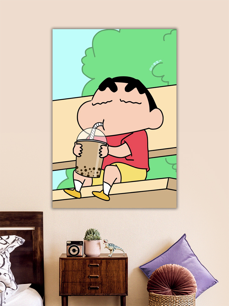 Shinchan drinking Boba Coffee Art Poster