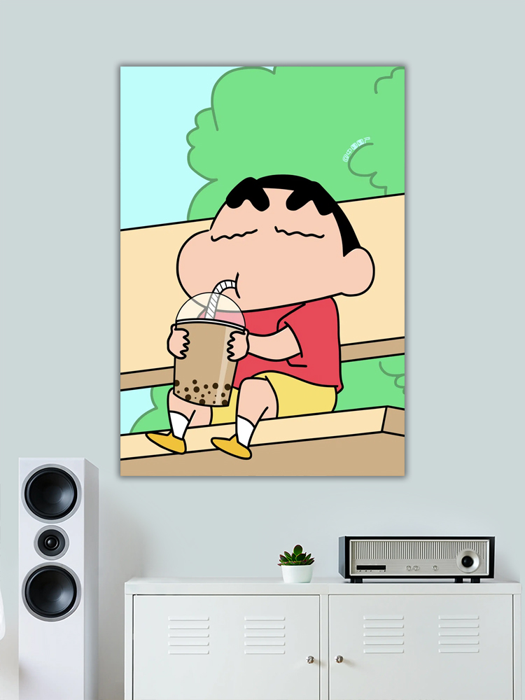 Shinchan drinking Boba Coffee Art Poster