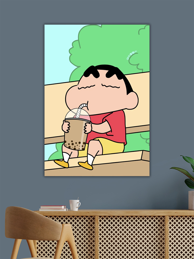 Shinchan drinking Boba Coffee Art Poster