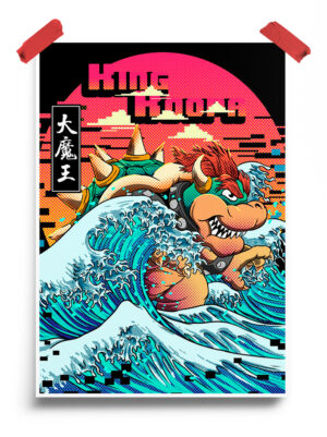 King Koopa riding The Great Wave off Kanagawa Poster