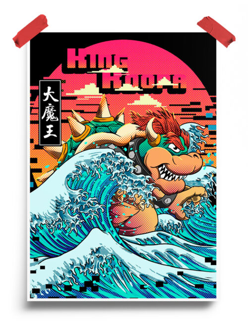 King Koopa riding The Great Wave off Kanagawa Poster