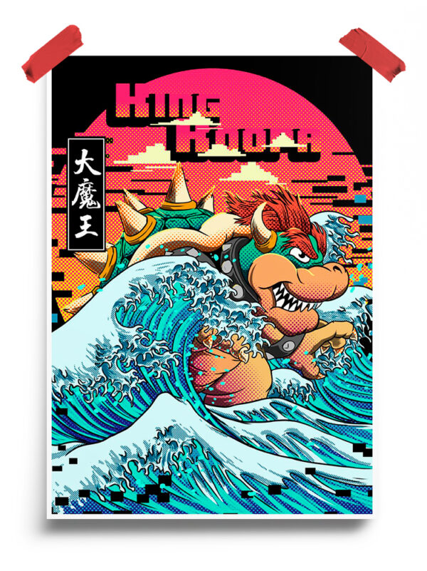 King Koopa riding The Great Wave off Kanagawa Poster