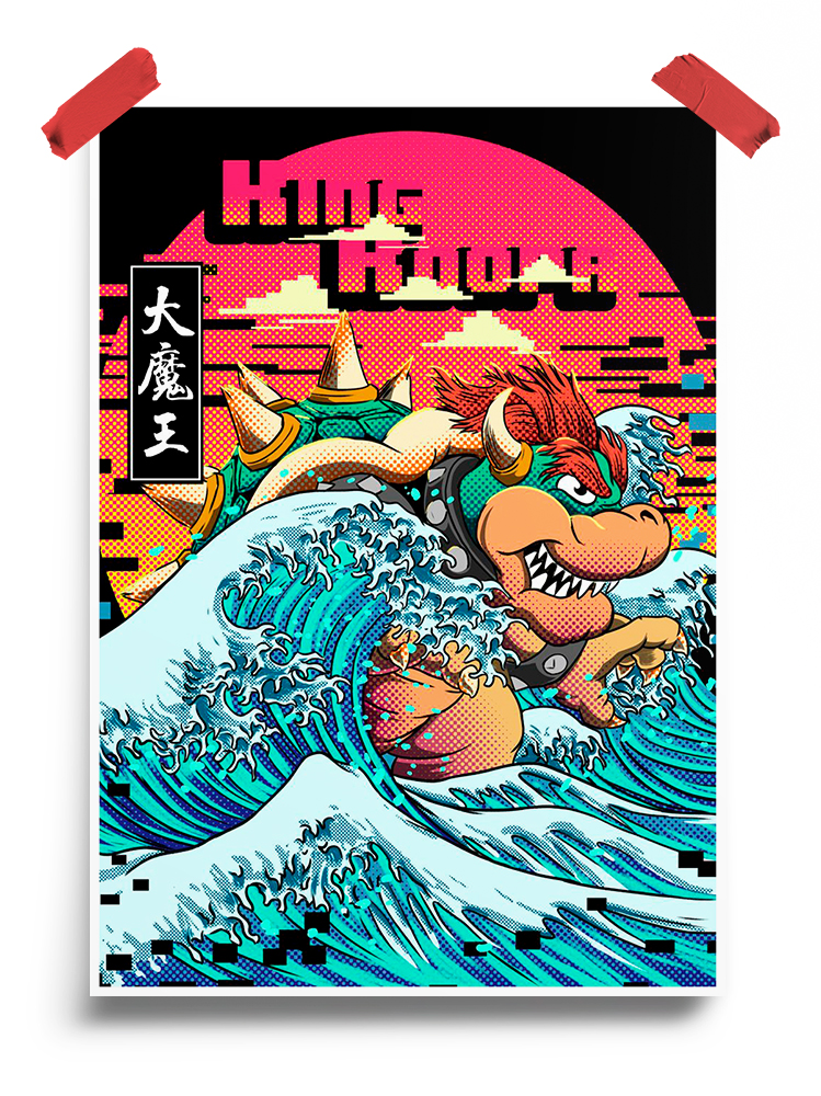 King Koopa riding The Great Wave off Kanagawa Poster