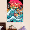 King Koopa riding The Great Wave off Kanagawa Poster