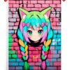 Neon Nekomimi Graffiti Art Poster