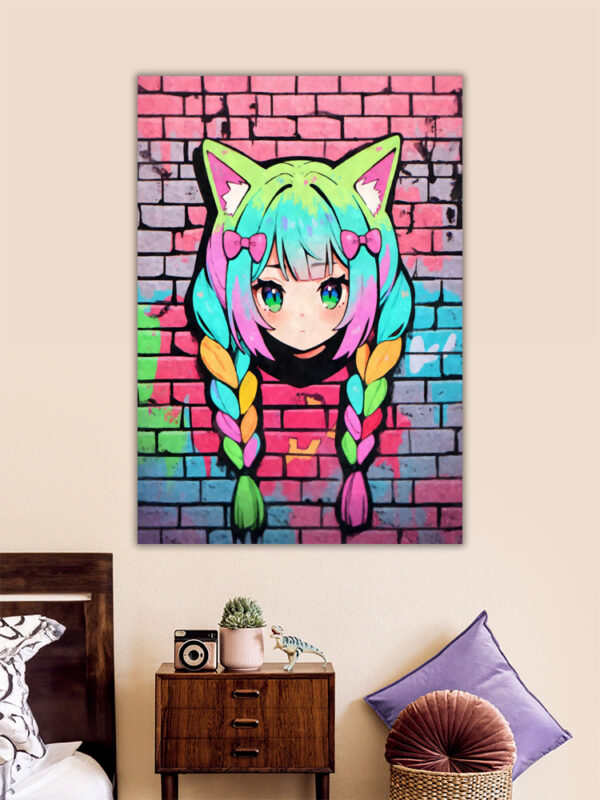 Neon Nekomimi Graffiti Art Poster