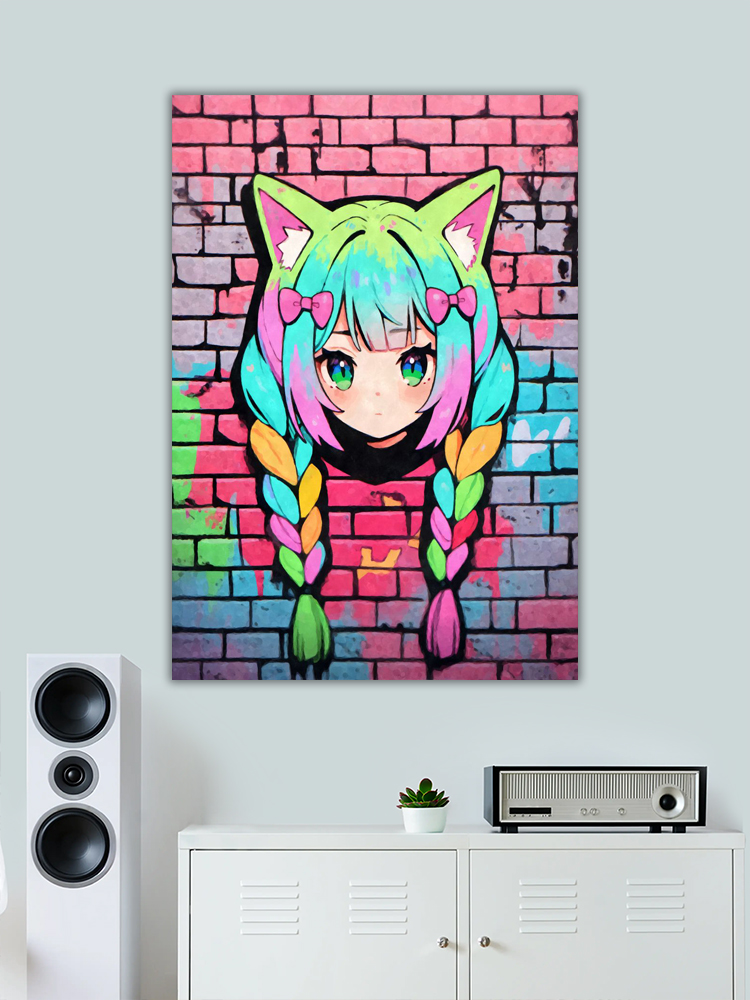 Neon Nekomimi Graffiti Art Poster