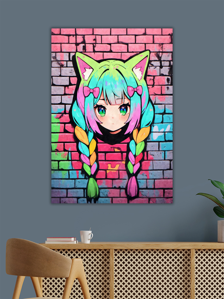 Neon Nekomimi Graffiti Art Poster