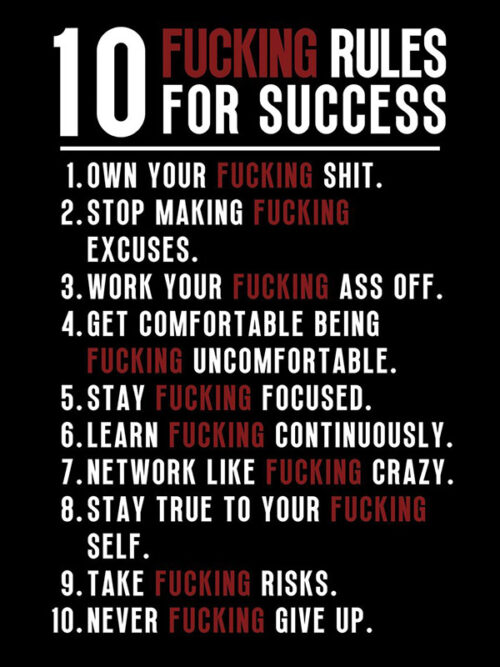 10 Fucking Rules for Success motivational Quote Poster