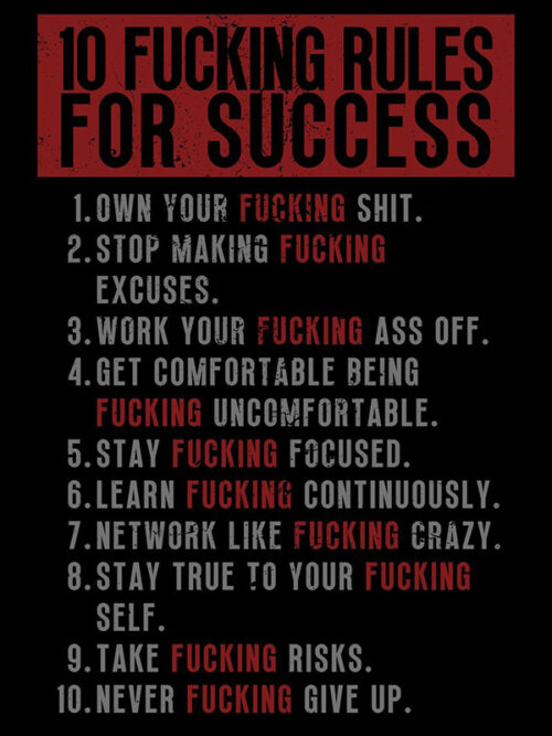 10 Fucking Rules for Success motivational Quote Poster