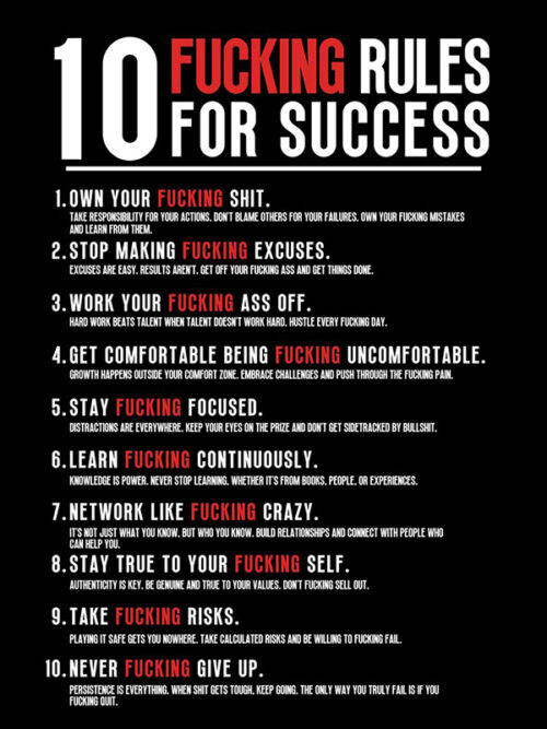 10 Fucking Rules for Success motivational Quote Poster