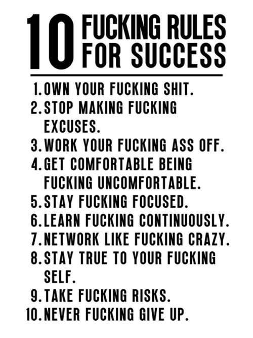 10 Fucking Rules for Success motivational Quote Poster
