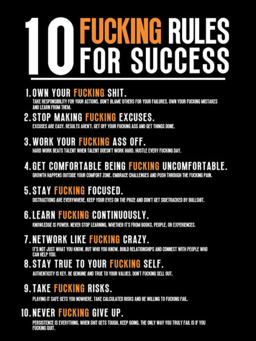 10 Fucking Rules for Success motivational Quote Poster