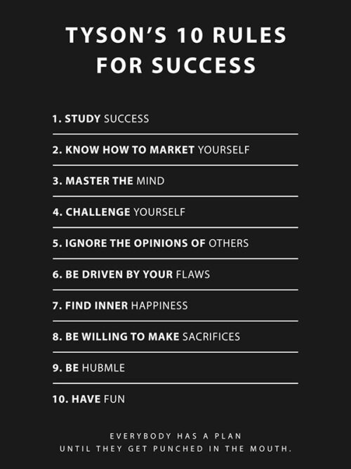10 Mike Tyson Rules for Success motivational Quote Poster