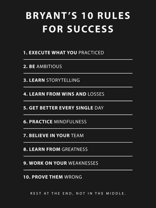 10 Rules for Success Bryant motivational Quote Poster