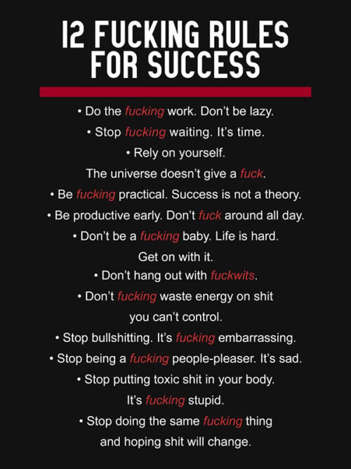 12 Fucking Rules for Success motivational Quote Poster