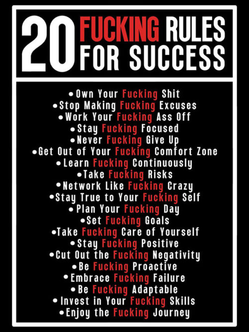 20 Fucking Rules for Success motivational Quote Poster