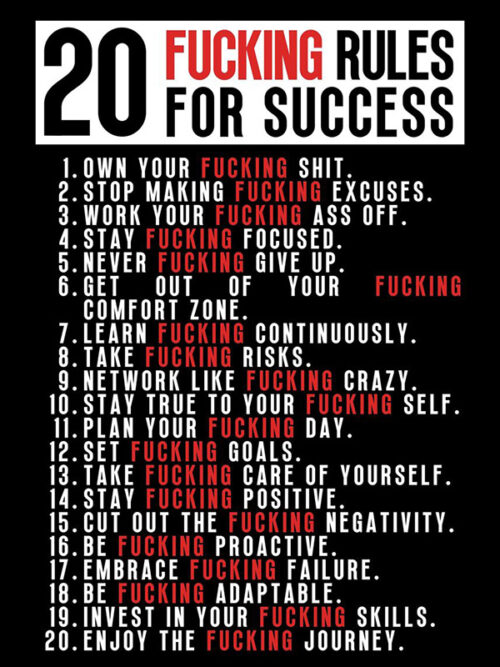 20 Fucking Rules for Success motivational Quote Poster