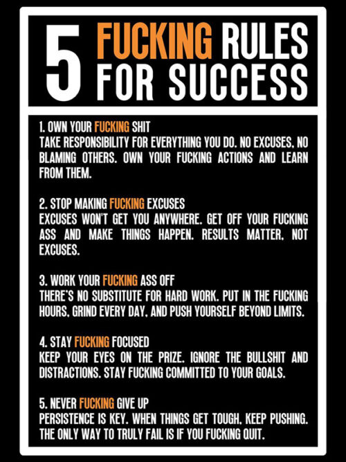 5 Fucking Rules for Success motivational Quote Poster