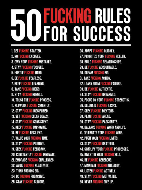 50 Fucking Rules for Success motivational Quote Poster