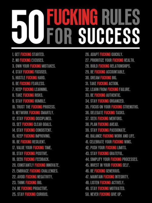 50 Fucking Rules for Success motivational Quote Poster