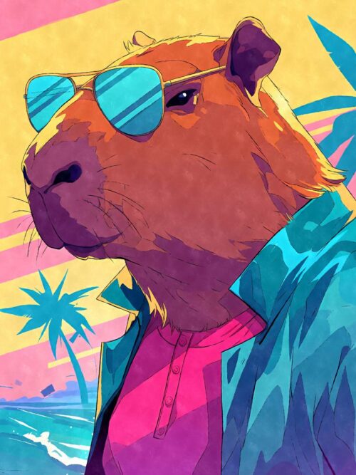 80s Capybara In Sunglasses Poster