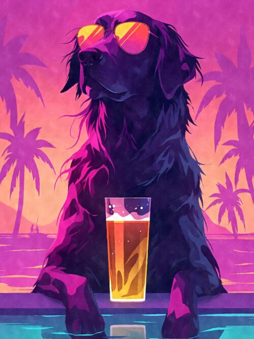 80s Retro Flat Coated Retriever Poster
