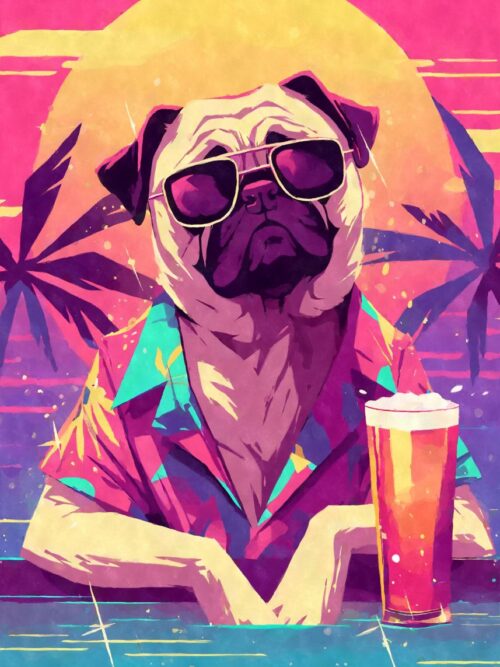 80s Retro Pug Beer Poster