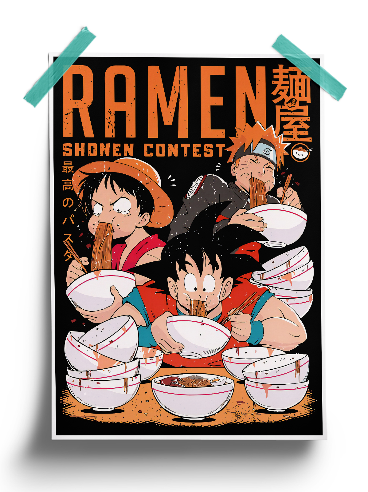 Ramen Shonen Contest | Luffy Naruto and Goku anime Poster