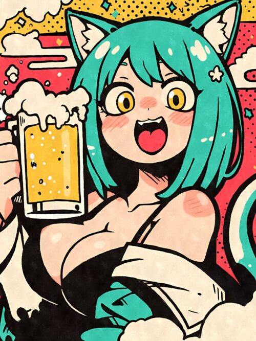 Anime Cat Girl With Beer Poster