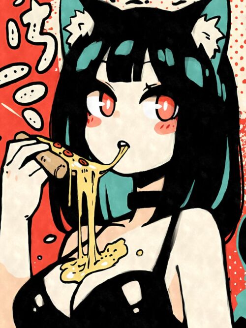 Anime Girl Eating Pizza Poster