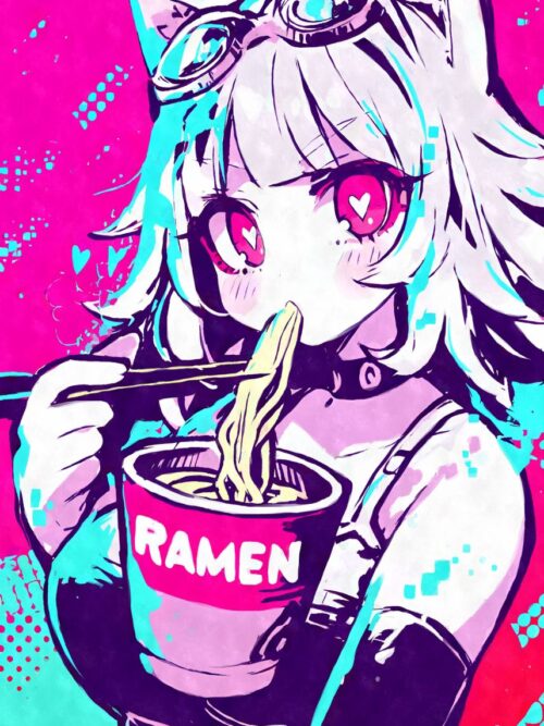Anime Girl Eating Ramen Poster