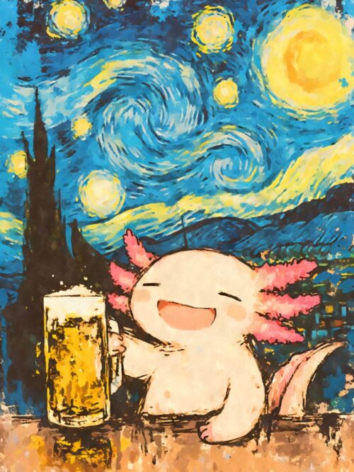 Axolotl Beer Starry Night Poster