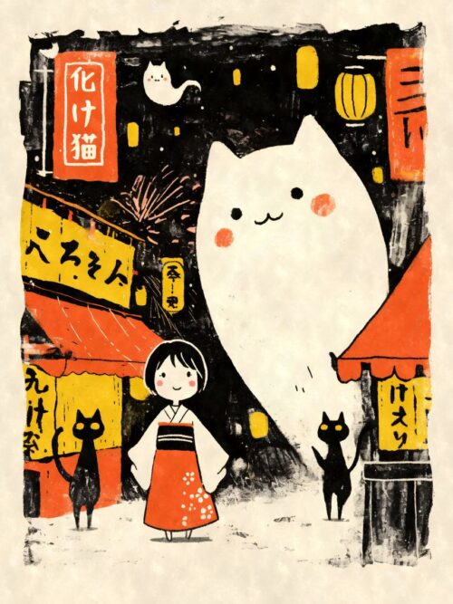 Bakeneko Cat Ghost Yokai Poster