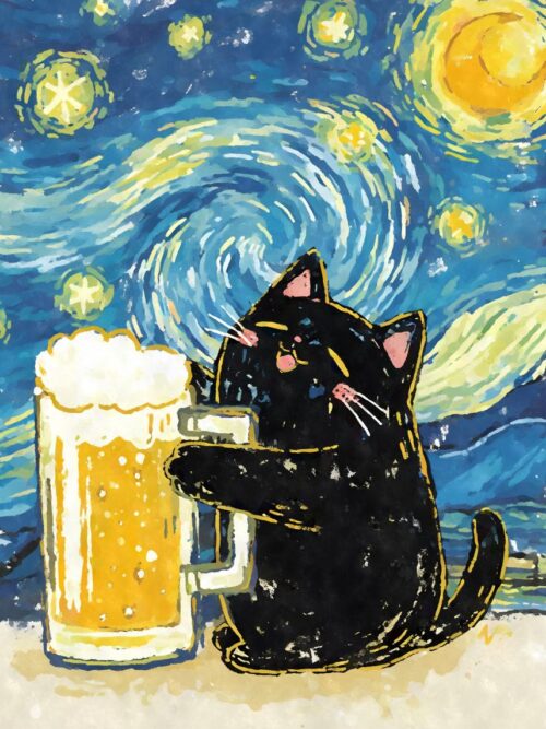 Black Cat Beer Starry Night Poster
