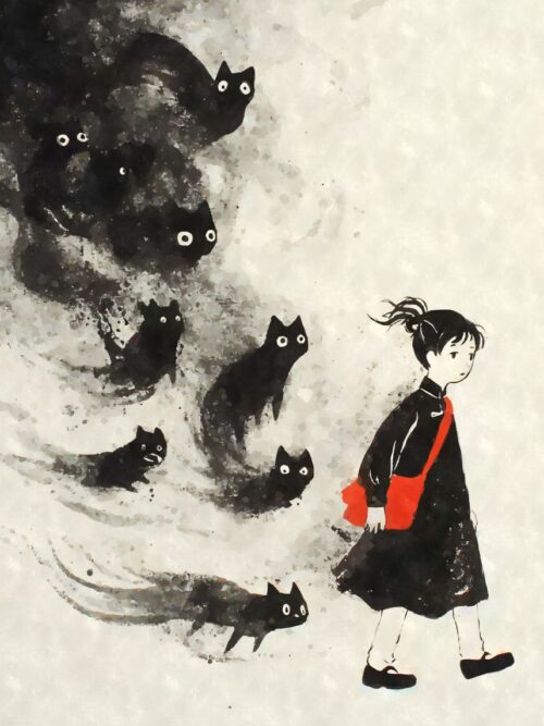 Black Cat Ghosts Yokai Poster