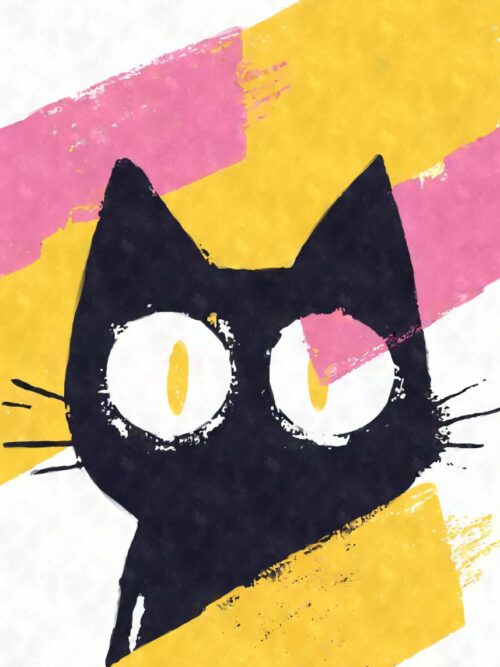 Black Cat With Big Eyes Abstract Poster